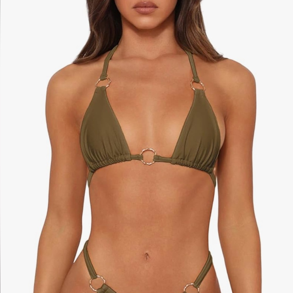 Army Green Bikini Top with Gold Detail